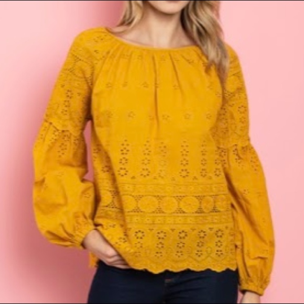 Yellow Eyelet, Long Sleeve Top - Picture 1 of 4